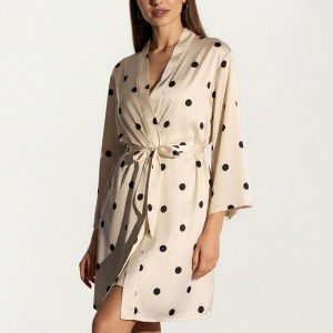 Anna-Kaci Lounge Women's 2-Piece Set Satin Polka Dot Slip Dress with Spaghetti Straps and Matching Tie Waist Robe Layer - 1 of 4