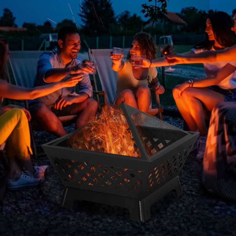 Outsunny 26 Inch Outdoor Fire Pits, Bonfire Wood Burning Firepit Bowl, Camping Fire Pit with Spark Screen Cover, Poker for Patio, or Backyard, Black, 3 of 7