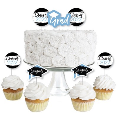 Big Dot of Happiness Light Blue Grad - Best is Yet to Come - Dessert Cupcake Toppers - Light Blue 2022 Graduation Party Clear Treat Picks - Set of 24