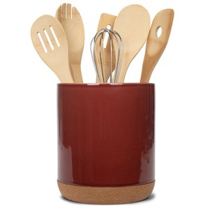 Elanze Designs Glossy X-Large Ceramic Stoneware Cork Bottom Kitchen Utensil Holder, Red - 1 of 4