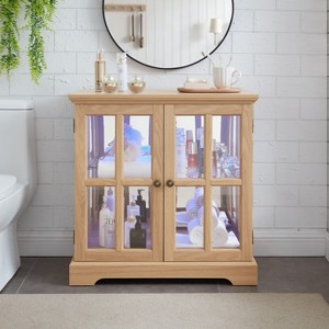 Vynxaria LED Curio Display Cabinet: Antique Style with Adjustable Shelves, Lattice Doors, Elegant Bookcase & Storage for Home Decor and Organization. - 1 of 4
