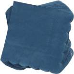 Blue Panda 100 Pack Navy Blue Paper Napkins, Disposable Scalloped Cocktail Napkins for Party Supplies, 5x5 In