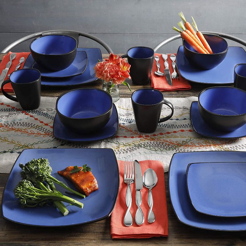 Gibson Elite Soho Lounge 16 Piece Reactive Glaze Durable Microwave and Dishwasher Safe Plates, Bowls, and Mugs Dinnerware Set, Blue, 5 of 7
