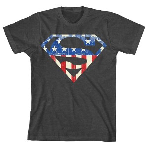 Superman American Flag Logo Youth Charcoal Heather Graphic Tee - 1 of 3