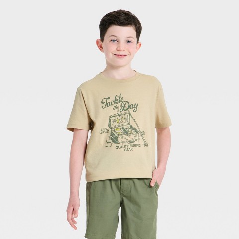 Cat & Jack Boys' Short Sleeve 'Tackle the Day' Graphic T-Shirt - Cat & Jack™ Tan M