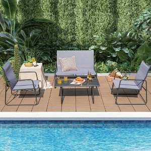 Costway 4-Piece Metal Patio Furniture Chat Set Outdoor Conversation Table Garden - 1 of 4