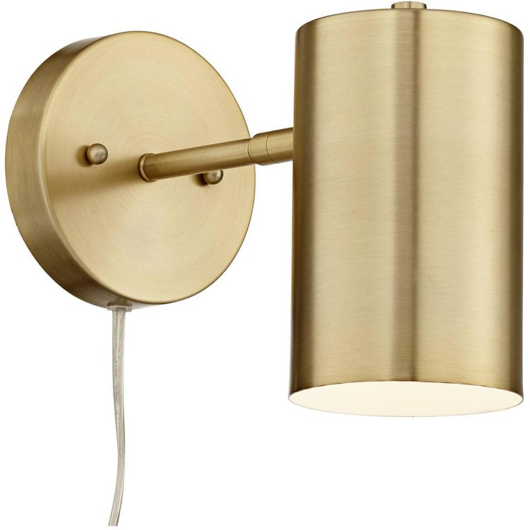 360 Lighting Carla Modern Wall Lamp Polished Brass Plug-in 5" Light Fixture Adjustable Cylinder Down Shade for Bedroom Reading Living Room Hallway, 1 of 9