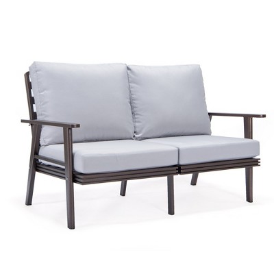 Leisuremod Walbrooke Modern Loveseat with Brown Aluminum Frame and Removable Cushions