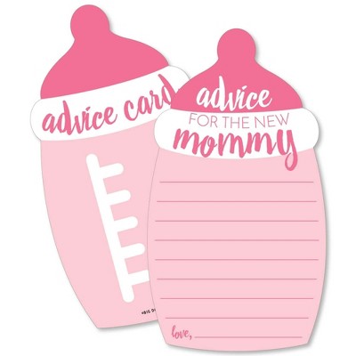 Big Dot of Happiness Baby Girl - Pink Bottle Baby Shower Advice Cards - Set of 20