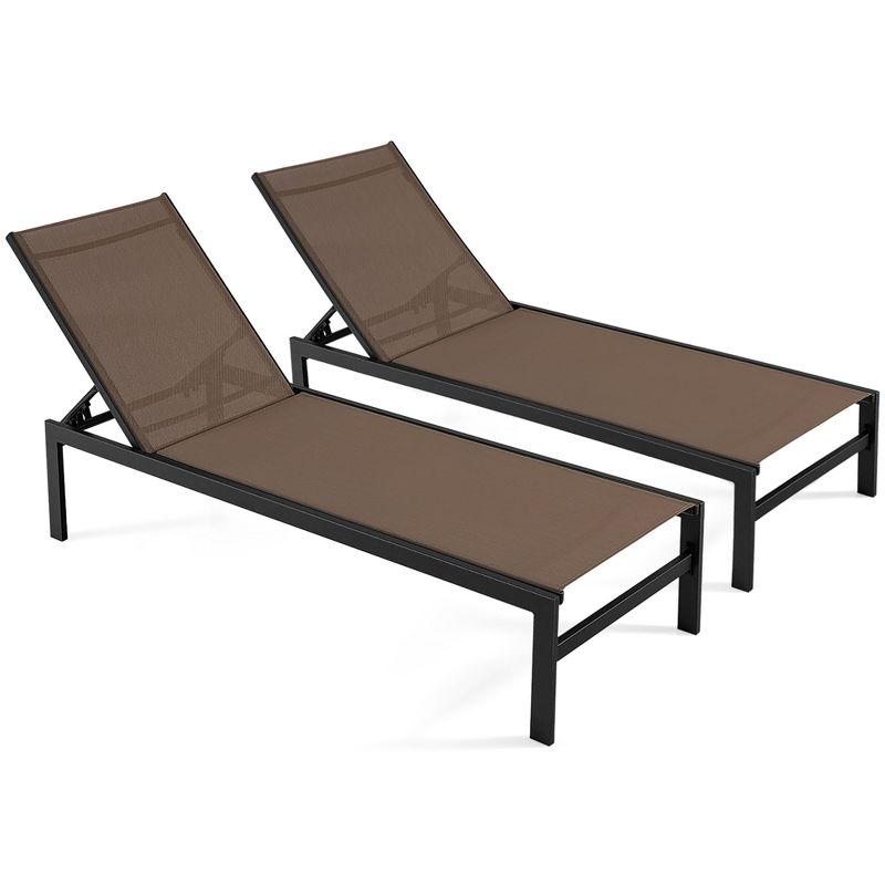 Tangkula Set of 2 Aluminum Patio Chaise Lounge Outdoor Adjustable Lounge Chair W/ 6-Position Backrest, 1 of 9