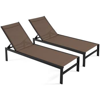 Tangkula Set of 2 Aluminum Patio Chaise Lounge Outdoor Adjustable Lounge Chair W/ 6-Position Backrest
