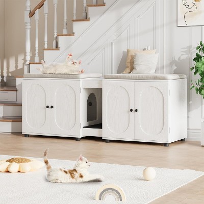 Acekool 55" Dual Cat Litter Cabinet - Hidden Litter Box Furniture with Storage