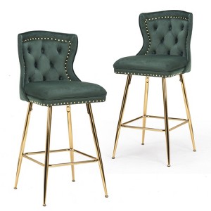 DSVIMOY Counter and Bar Stool Set of 2 Velvet Wing Back Chairs with Metal Legs for Kitchen, Green, 24"*19"*19" - 1 of 4