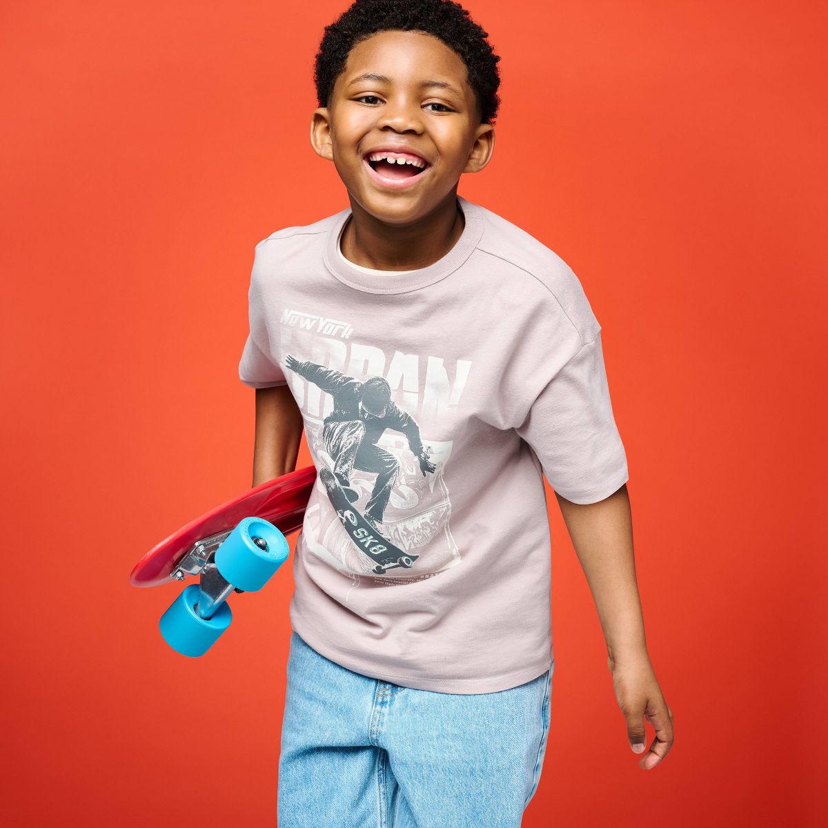Boys' Short Sleeve 100% Cotton Skateboard Oversized Graphic T-Shirt - Cat & Jack™ Light Mauve - thumbnail 5