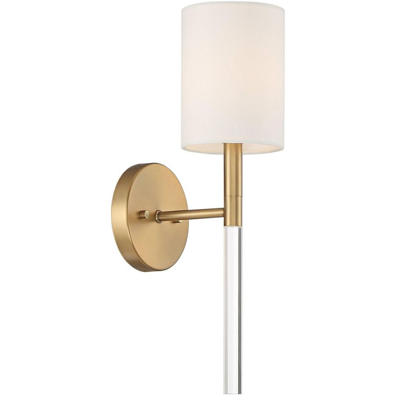 Possini Euro Design Modern Wall Light Sconce Warm Brass Hardwired 5" Fixture Clear Acrylic White Fabric Shade for Bedroom Bathroom, 5 of 8