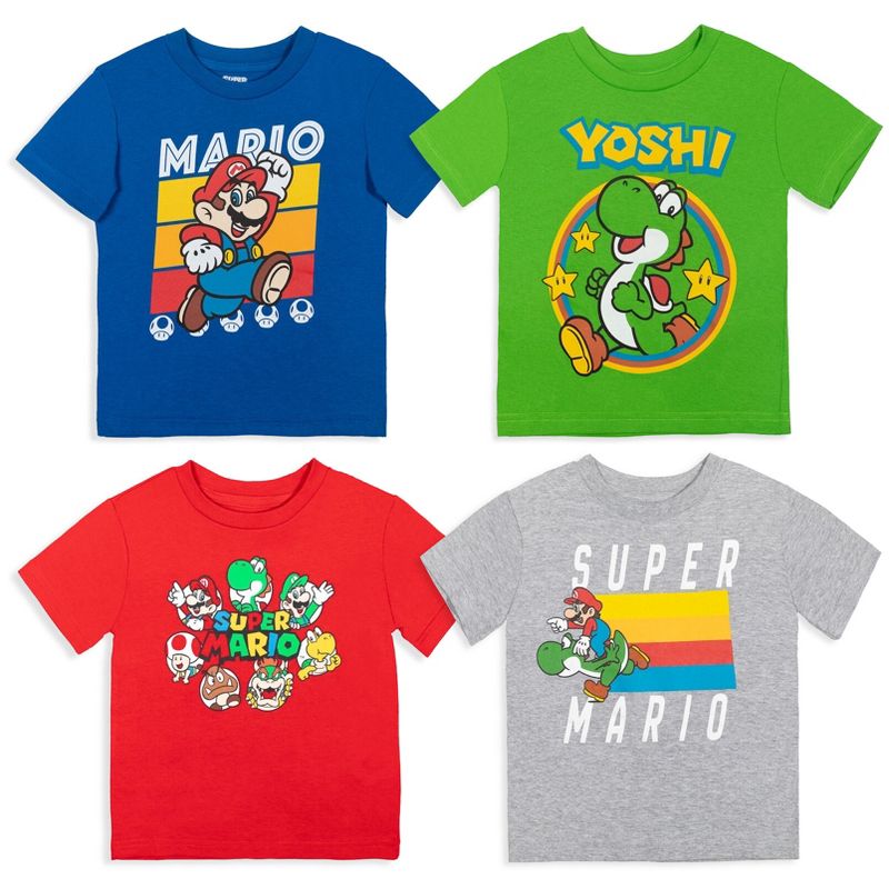 SUPER MARIO Nintendo Mario Luigi Bowser 4 Pack T-Shirts Toddler, 1 of 8