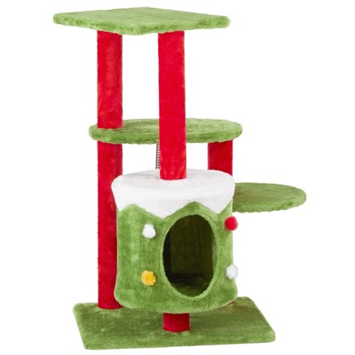 phiestina 32in Christmas Themed Cat Tower, 3-Level Plush Cat Tree Activity Center for Indoor Cats
