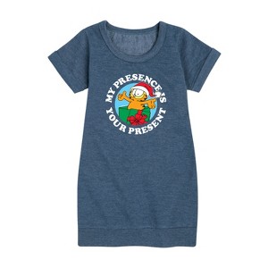- Garfield - My Presence Is Your Present Graphic Short Sleeve Fleece Dress - 1 of 4