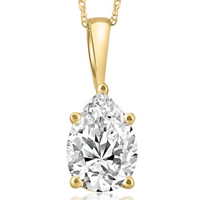 Pompeii3 Certified 2 Ct Pear Solitaire Diamond Pendant 14k Yellow Gold Necklace Lab Created