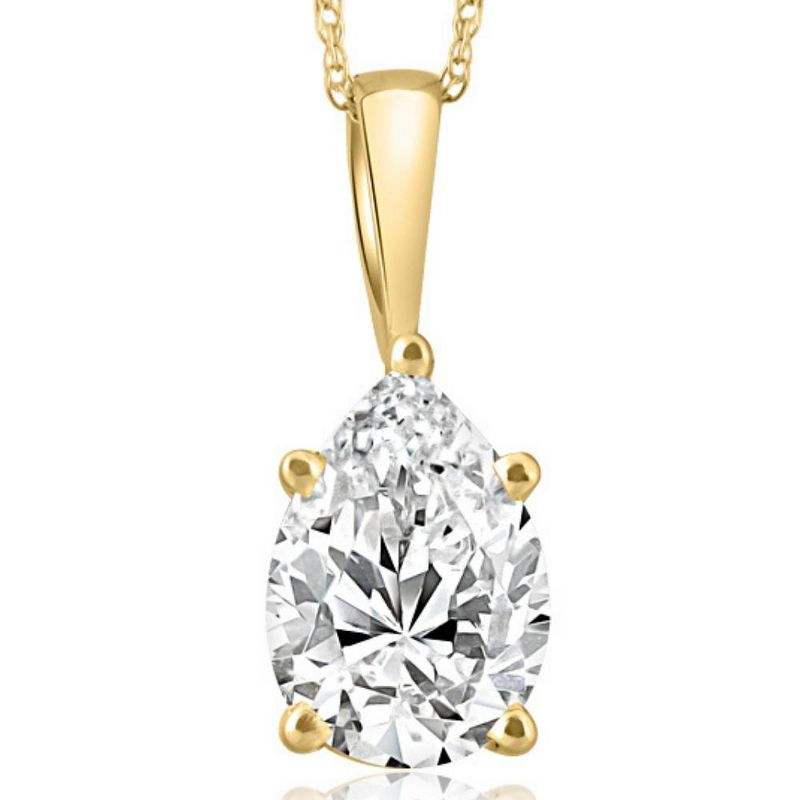 Pompeii3 2Ct Pear Shape Diamond Solitaire Necklace 14k Yellow Gold Pendant Lab Created, 1 of 5
