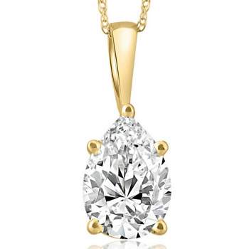 Pompeii3 2Ct Pear Shape Diamond Solitaire Necklace 14k Yellow Gold Pendant Lab Created
