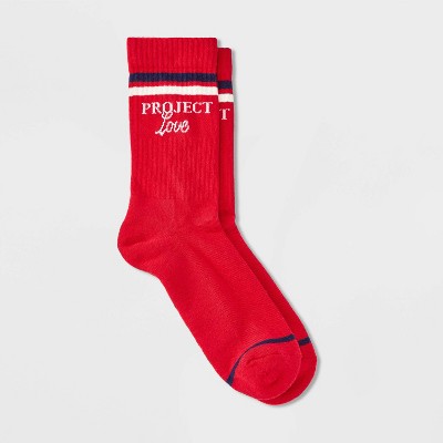 Women's 'Project Love' Ribbed Cushioned Crew Socks - Universal Thread™ Red/Navy/White 4-10