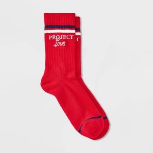 Women's 'Project Love' Ribbed Cushioned Crew Socks - Universal Thread™ Red/Navy/White 4-10 - 1 of 3