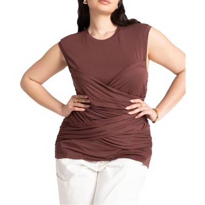 ELOQUII Women's Plus Size Ruched Overlay Detail Top