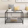 Costway Glass Coffee Table 27.5 Inch 2-Tier Square with Mesh Shelf Living Room Grey/Transparent - 4 of 4