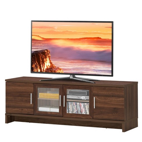 Costway 50'' Tv Stand Modern Wood Storage Console Entertainment Center W/ 2  Doors Black : Target