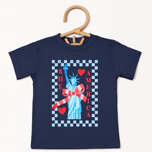The Juniper Shop She Loves America Checkered Toddler Short Sleeve Tee - 1 of 4