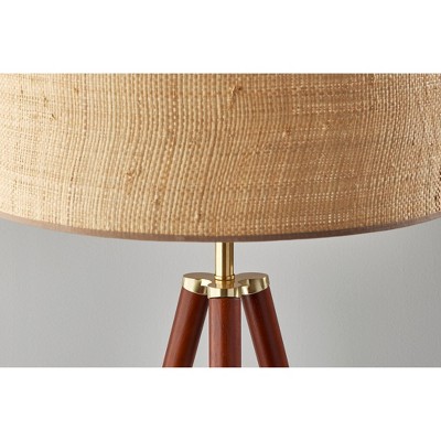 Walnut Wood Tripod Floor Lamp with Rattan Shade
