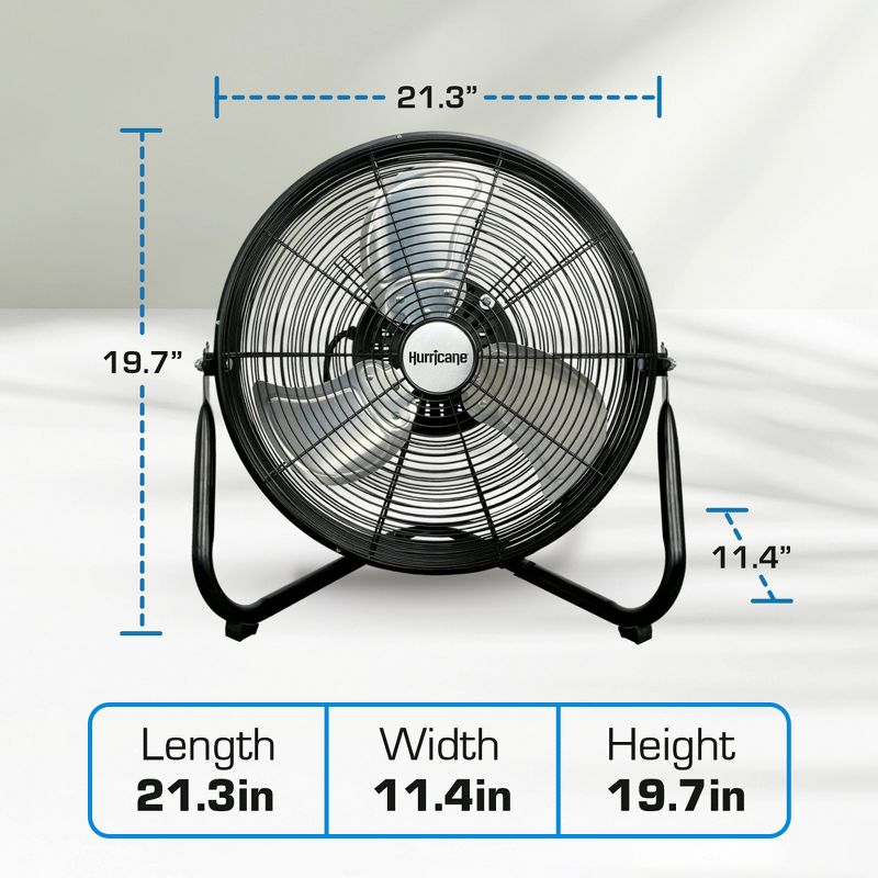 Hurricane Pro Series 16 Inch High Velocity Heavy Duty Metal Orbital Wall Floor Fan with 3 Adjustable Speed Settings and 360 Degree Oscillation, Black, 3 of 7