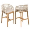 Set of 2 Acacia Wood Bar Stools,Indoor Rope Woven Bar Stools with Cushions and Teak Finish,Bar Stools for Kitchen Island or Bar-Coolbibila - 3 of 4