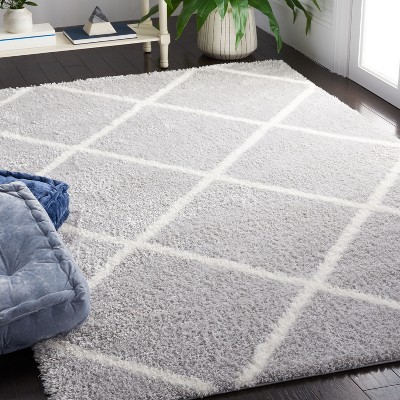 Light Grey and White Rectangular Shag Area Rug 5' x 7'