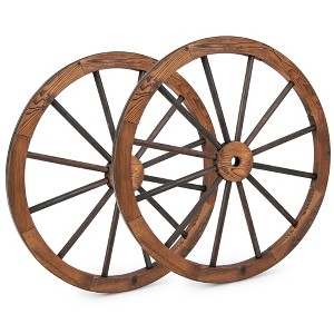 Costway Set of 2 30 In Decorative Vintage Wood Garden Wagon Wheel w/Steel Rim Wall Decor - 1 of 4