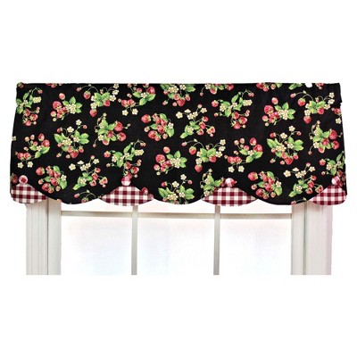 Black Strawberry Floral Cotton Scalloped Window Valance