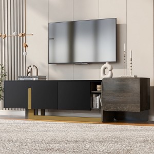 ORRD Modern Luxury TV Stand for 70-Inch TVs, 1 Drawer & 2 Cabinets, Light Wood Grain & Gold Accent Media Console,White - 1 of 4