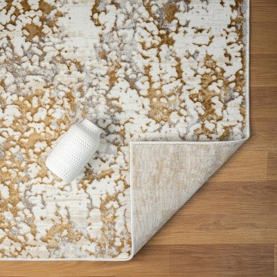 Gold and White Modern Abstract 5' x 7' Area Rug