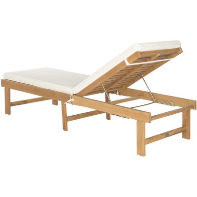 Natural Beige Acacia Wood Armless Chaise Lounge Chair