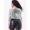 Allegra K Women's Sequin Party Lapel Collar Open Front Crop Sparkle Blazer - 3 of 4