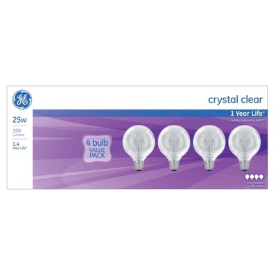 General Electric 25w 4pk  G25 Incandescent Light Bulb White/Clear Bulb