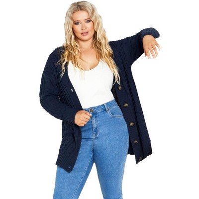 Avenue Women's Plus Size Cara Cable Knit V Neck Cardigan