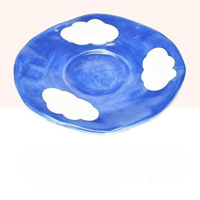 Blue and White Hand-Painted Ceramic Coffee Cup with Saucer