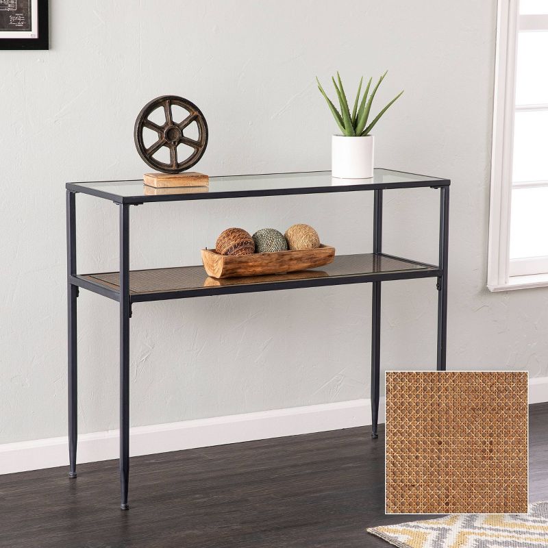 Dorhice Glass Top Console Table Black/Natural - Aiden Lane, 4 of 11