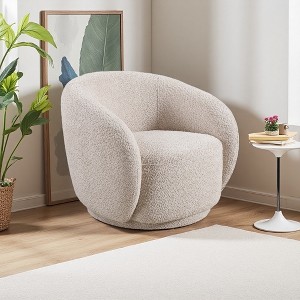 33" Boucle Swivel Barrel Armchair with 360-degree Base and No Assembly Required - 1 of 4