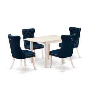 East West Furniture, 5 Piece Modern Dining Table Set Includes a Rectangle Kitchen Table with Dropleaf and 4 Padded Chairs, linen white - 1 of 4