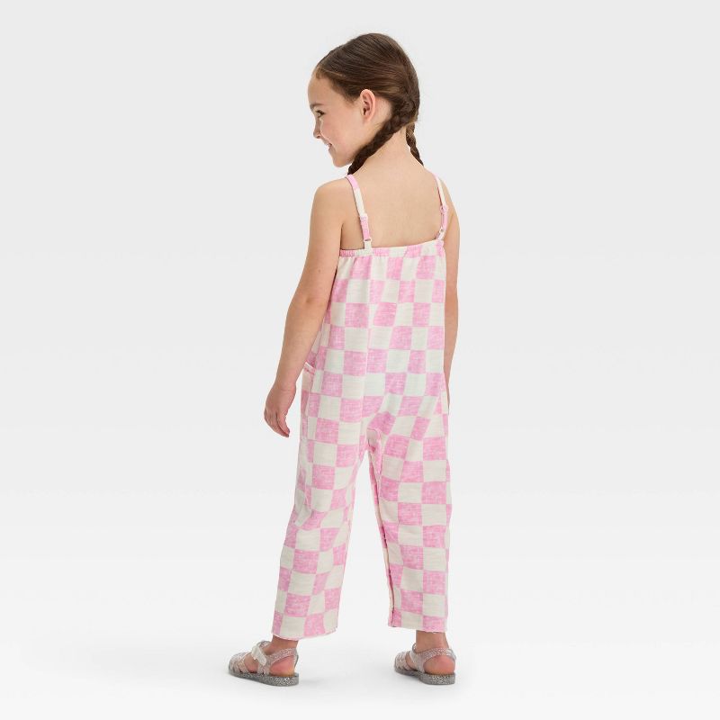 Grayson Mini Toddler Girls' French Terry Checkerboard Printed Jumpsuit - Pink, 2 of 4