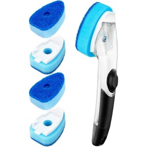 Dishwand Handle with Heavy Duty Sponge Refills, Non-Scratch Dishwashing Brush with Soap Control Dispenser for Kitchen Cleaning - 1 of 4