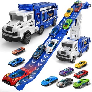Transport Truck & Track Set with 12 Die-Cast Cars - Dual Race Catapults for Kids Ages 3-7 - 1 of 4